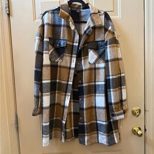 SHEIN Plaid Shacket in Brown and Black